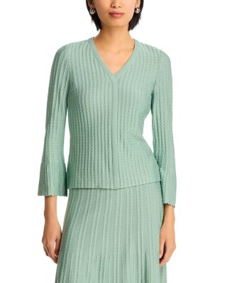 Scalloped Rib Knit Bell Sleeve Top