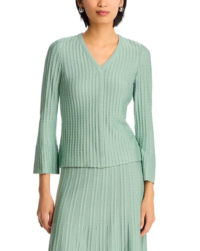 Misook Scalloped Rib Knit Bell Sleeve Top