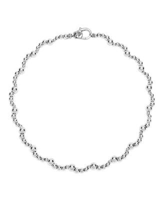 Sterling Silver Caviar Bubbly Scalloped Beaded Collar Necklace, 18"