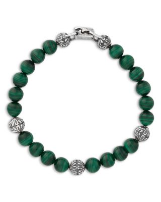 Men's Sterling Silver Gothic Malachite Bead Bracelet