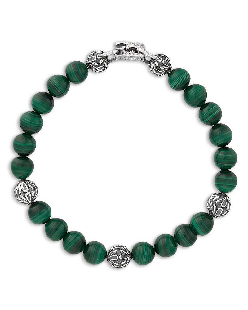 John Varvatos Men's Sterling Silver Gothic Malachite Bead Bracelet