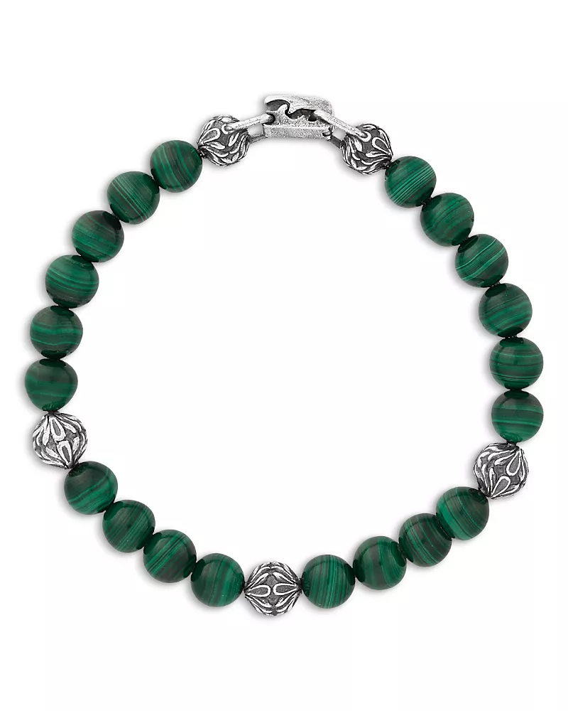 John Varvatos Men's Sterling Silver Gothic Malachite Bead Bracelet