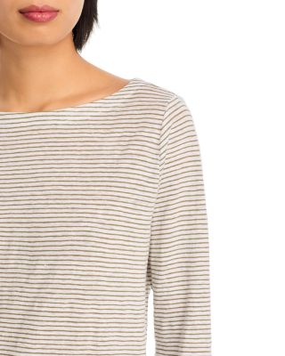 Striped Linen Jersey Three Quarter Sleeve Tee
