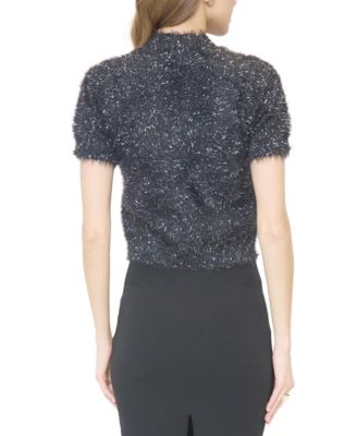  Women's Colette Eyelash Lurex Cap Sleeve Crew Tops