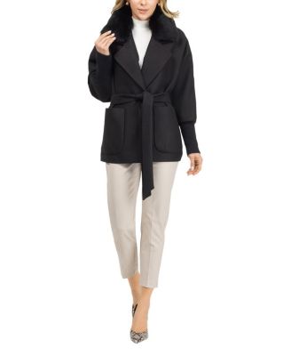  Fabric Jacket with Detachable Shearling Lamb Collar