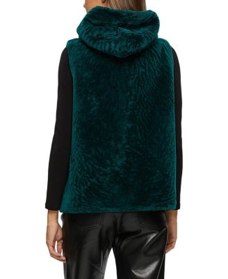 Shearling Lamb Zip Vest Hooded Reversible To Taffeta