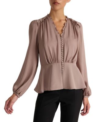  Lana Long Sleeve Silk Ruffle Top