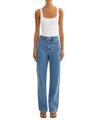 High Rise Straight Jeans in Mid Blue Wash