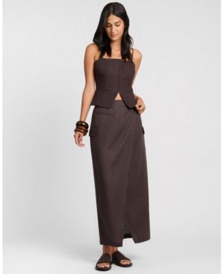  Linen Utility Wrap Maxi Skirt