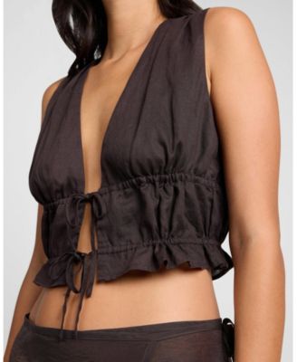  Air Linen Tie Front Top