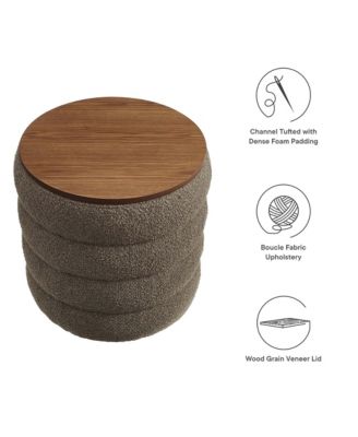 Mezzo Round Boucle Fabric Storage Ottoman