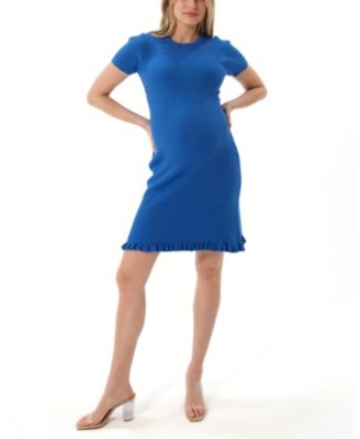 Women&#39;s Short Sleeve Knit Maternity Knee Length Sweater Dress with Hem Detail