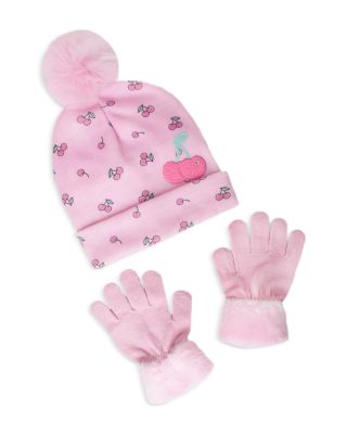 Girls' Cherry Print Hat & Gloves Set 