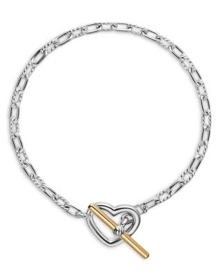 DY Madison&reg; Heart Toggle Chain Bracelet in Sterling Silver with 18K Yellow Gold, 3mm