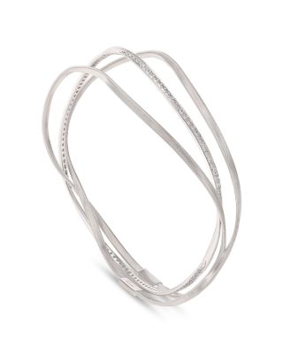 Diamond Triple Layer Crossover Bangle Bracelet in 18K White Gold, 0.71 tcw  