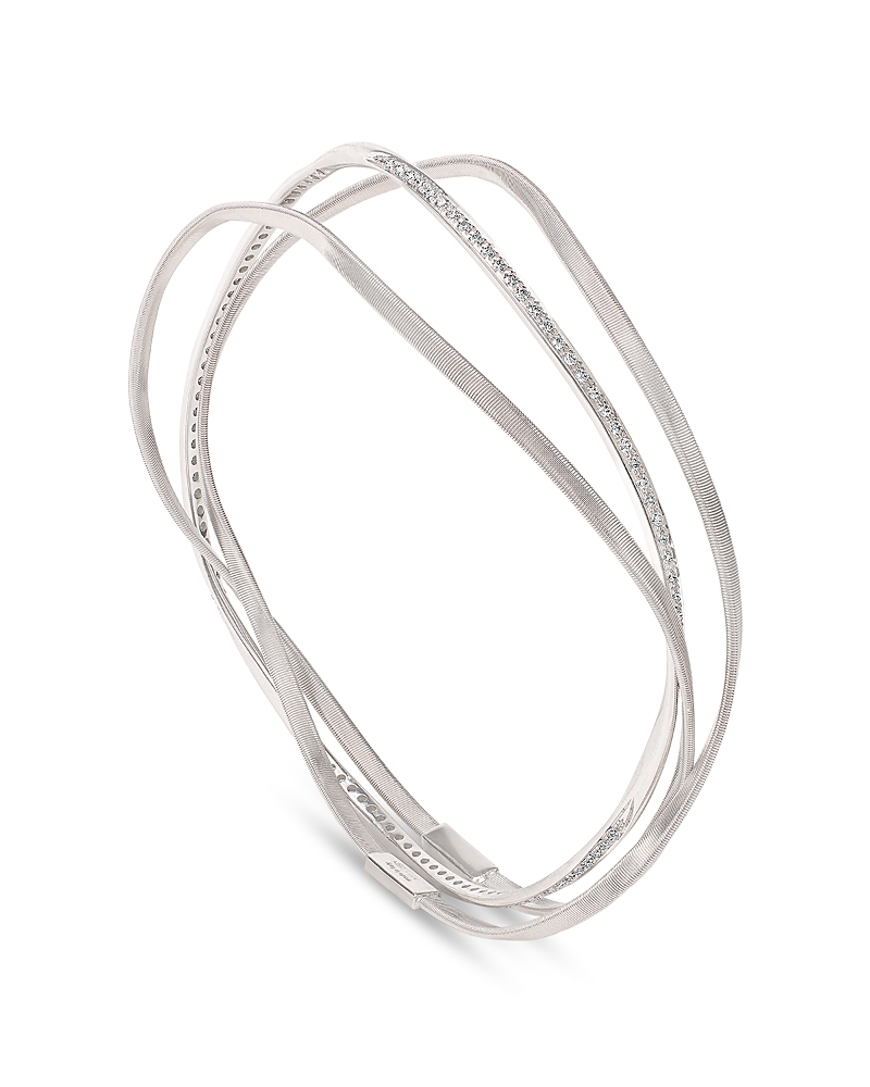 Marco Bicego Diamond Triple Layer Crossover Bangle Bracelet in 18K White Gold, 0.71 tcw