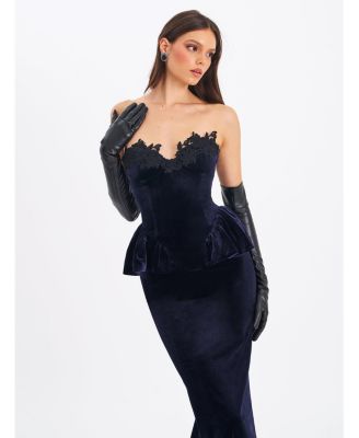  Pascha Lace Applique Strapless Peplum Maxi Dress