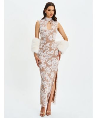  Tavia Beaded Teardrop Neckline Maxi Dress