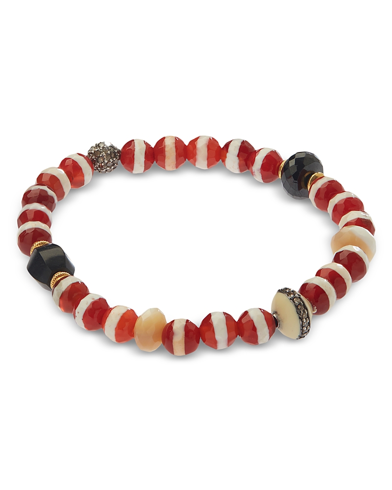Ileana Makri Agate & Gray Diamond Striped Bead Stretch Bracelet in 18K Yellow Gold & Sterling Silver