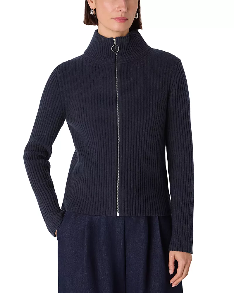 Whistles Zip Front Wool Cardigan Sweater