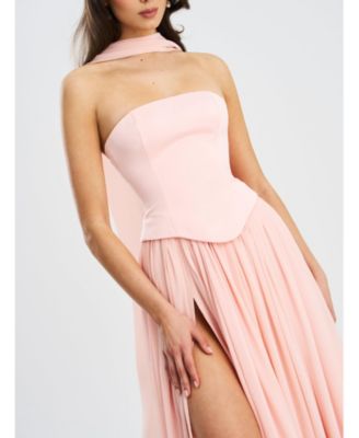  Qianna Peplum Top Chiffon Gown with Scarf