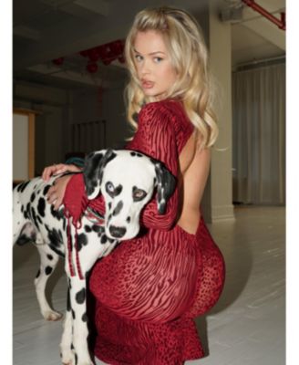  Waylynn Burnout Velvet Detail Mesh Backless Maxi Dress