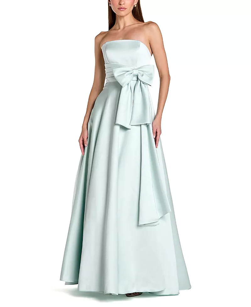 Mac Duggal Strapless Satin Ballgown with Bow Detail