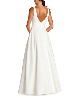  Sleeveless Plunge Neck Ball Gown with Bow Detail