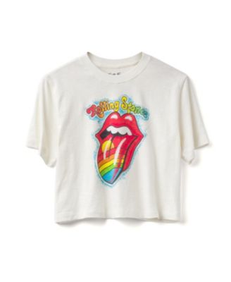 Women's The Rolling Stones Rainbow Hot Lips Mock Neck Crop Tee