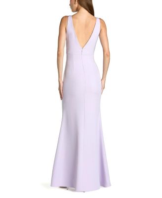  Crepe Sleeveless V Neck Mermaid Gown with Bow