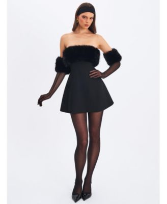  Evelyn Fur-Trimmed Mini A-Line Dress