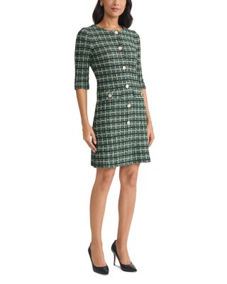 Plaid Multi Stitch Knit Sheath Dress