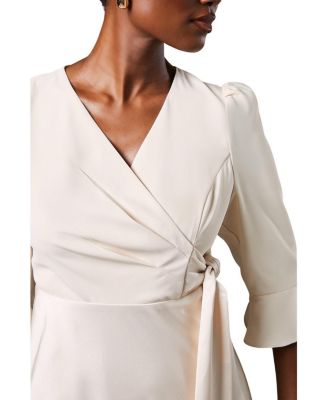 Ruffle Sleeve Satin Wrap Dress