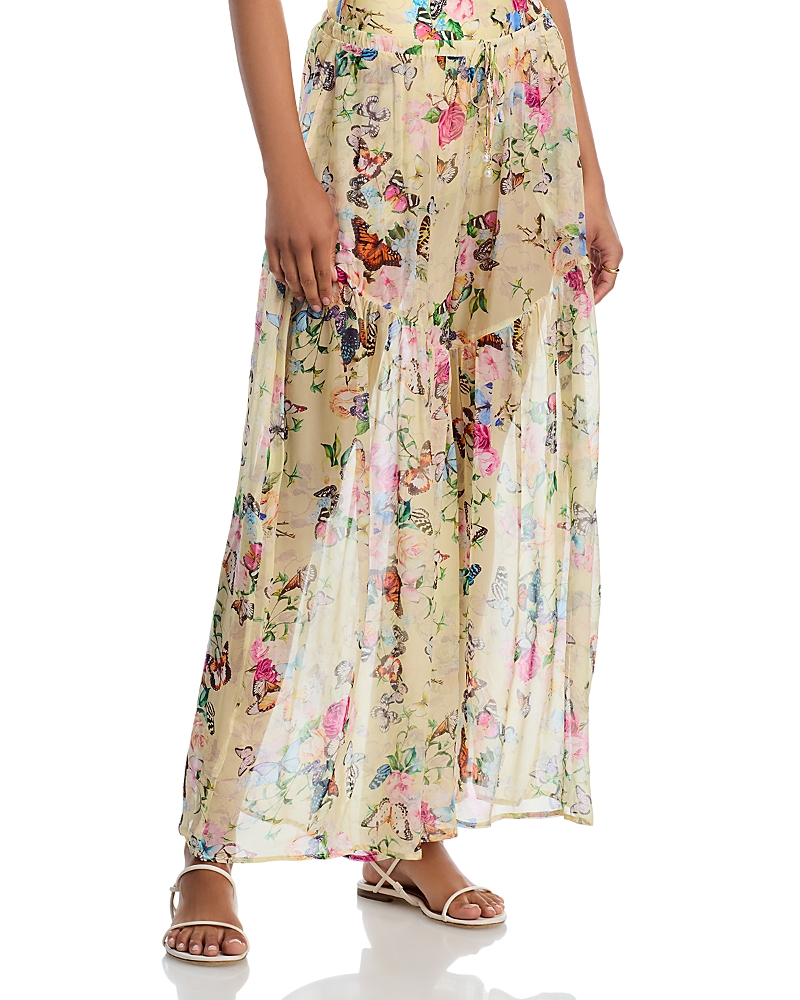 L'Agence Garden Butterflies Sharon Sheer Wide Leg Swim Cover-Up Pants