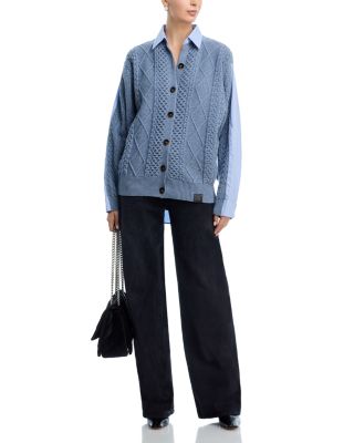 Mixed-Media Cardigan Sweater