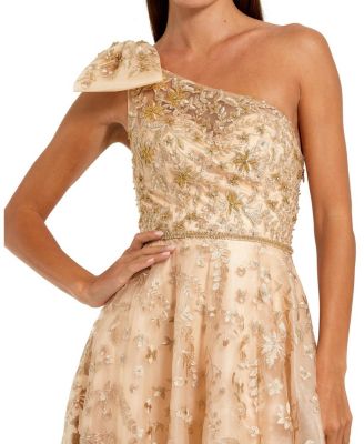  Embellished Bow One Shoulder A Line Gown