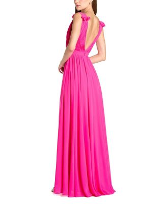  Pleated Chiffon Sleeveless V-Neck Gown