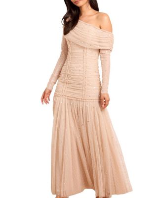 Gigi Dot One-Shoulder Rouched Gown