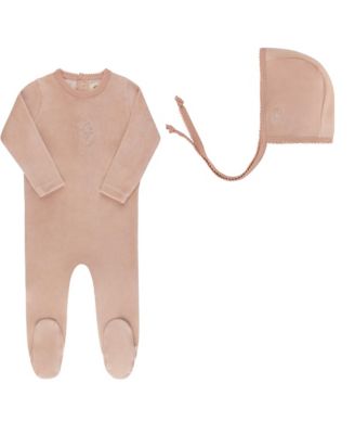 Unisex Velour Center Floral Collection Footie + Bonnet - Baby