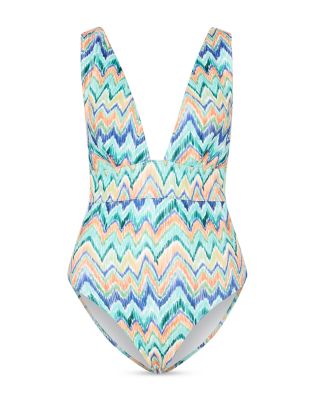 Tropical Chevron V Neck One Piece Swimsuit