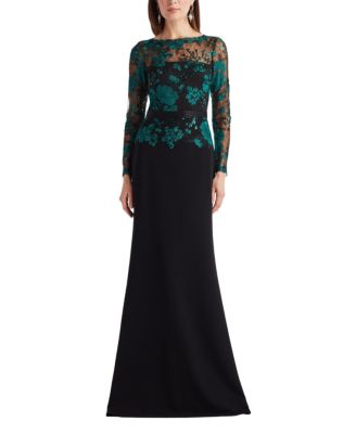 Beacon Belted Embroidered Illusion Gown