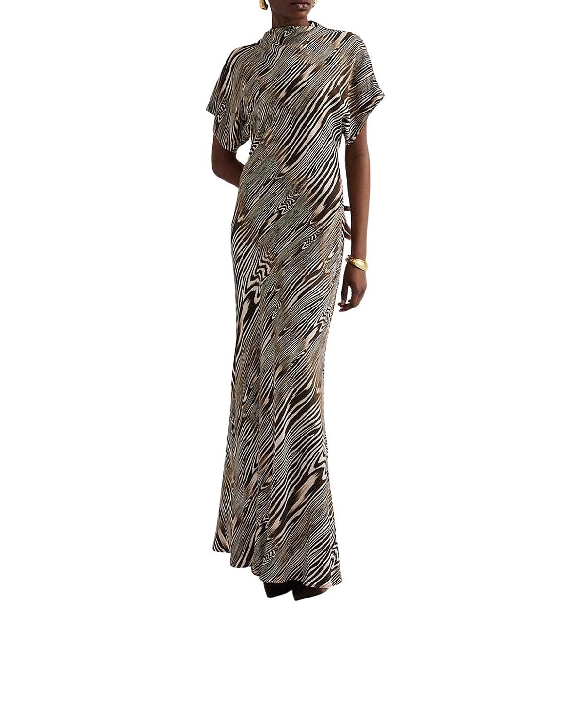 Malina Alivia Short Sleeve Satin Maxi Dress