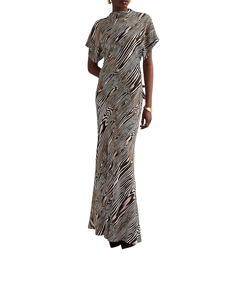 Malina Alivia Short Sleeve Satin Maxi Dress