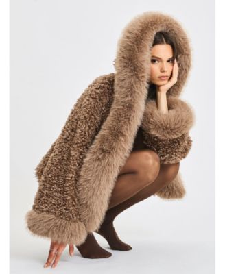  Kali Jumbo Faux Fur Trimmed Teddy Coat with Hood