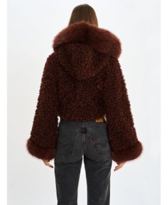 Kali Teddy Cropped Faux Fur Hooded Jacket