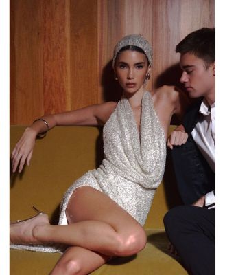  Niamh Beaded Cowl Halter Backless Maxi Dress