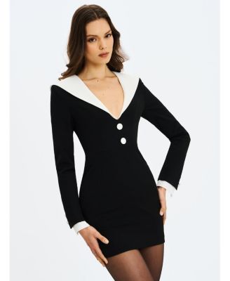 Heather Collared Decorative Button-Front Mini Dress