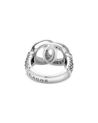 Sterling Silver Signature Caviar Diamond Interlocking Ring