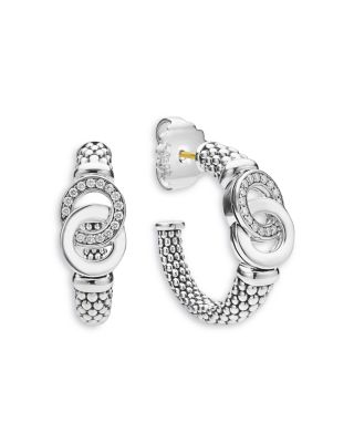 Sterling Silver Signature Caviar Diamond Interlocking Hoop Earrings