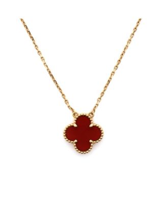 Vintage Alhambra Pendant Necklace 18K Gold and Carnelian, 14.5 - 16.25"
